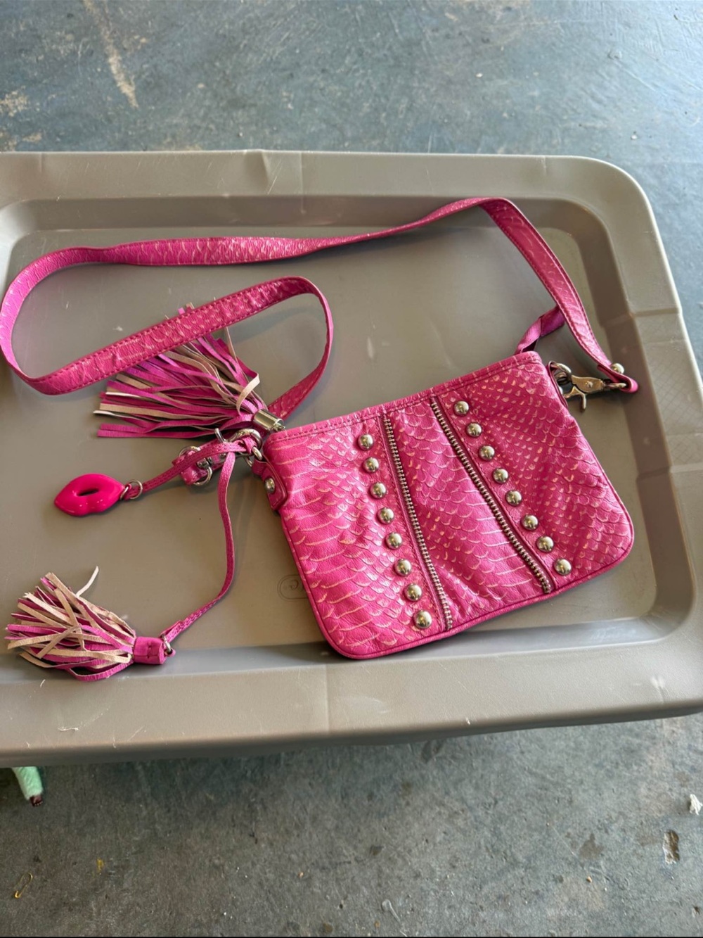 Women’s Hot Pink Studded Crossbody Bag